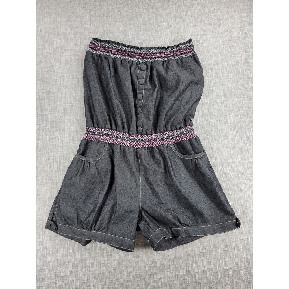 Zawary Womens Romper Shorts Size L Gray Tribal Embroidered Strapless Casual